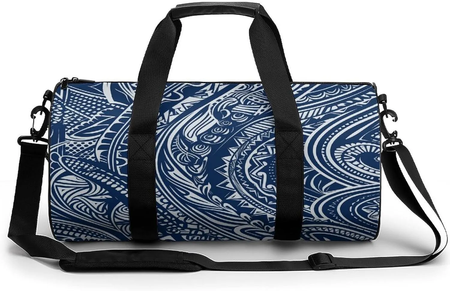 Aesthetic Sports Bag for Women Blue Polynesian Maori Tribal Pattern Printed Duffle Travel Bag for Men Women Mini Workout Bags Cylindrical Gym Bag