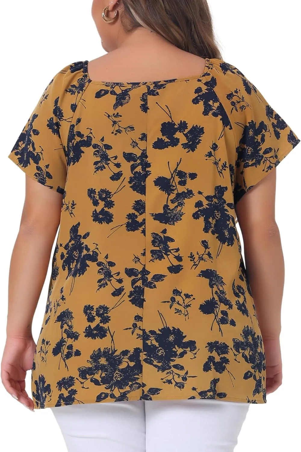 Agnes Orinda Plus Size Blouse for Women Short Sleeve Tie Neck Floral Print Casual Blouses Tops