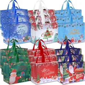 AhfuLife 18PCS Extra Large Bags, 15.7'' x 14.2'' x 5.9'', Reusable Non-woven Christmas Tote Bags with Handles for New Year, Xmas Decorations Party Supplies