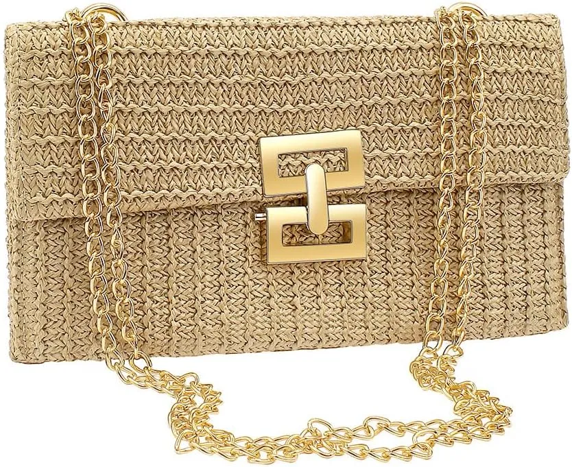 AHONEY Straw Purse Beach Bag Straw Designer Handbag for Women Nude Clutch Dumpling Pouch Boho Crossbody Shoulder Bags for Vacation Beach Summer