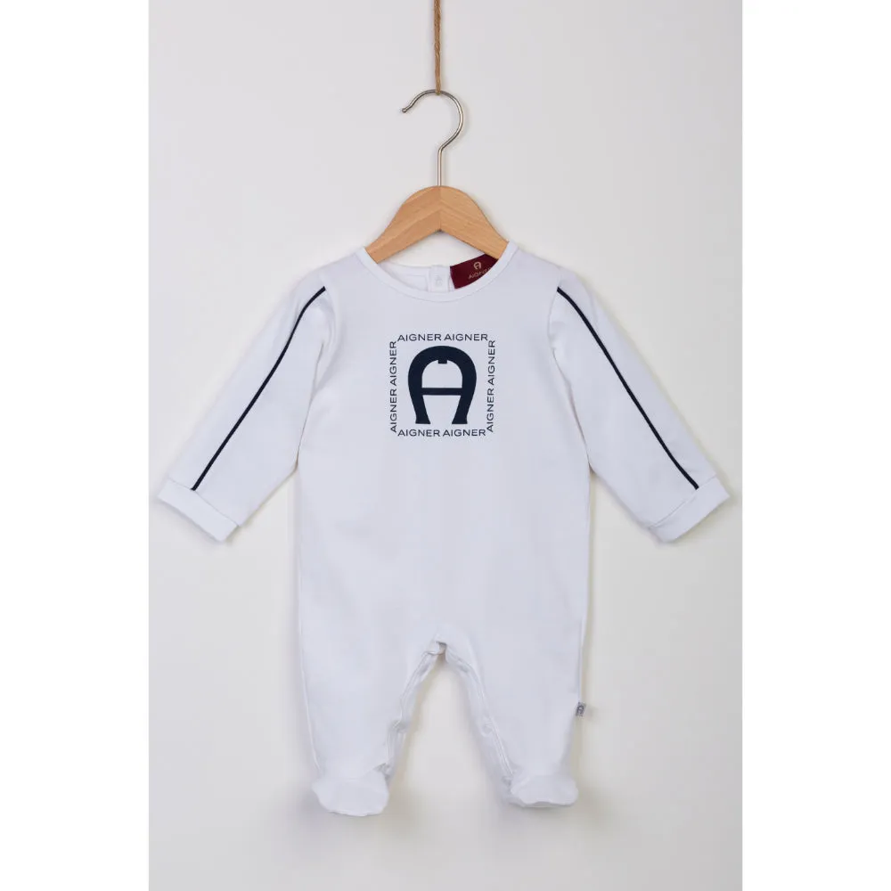 Aigner Kids New Born Bright White & Navy Set Babygrow & Hat