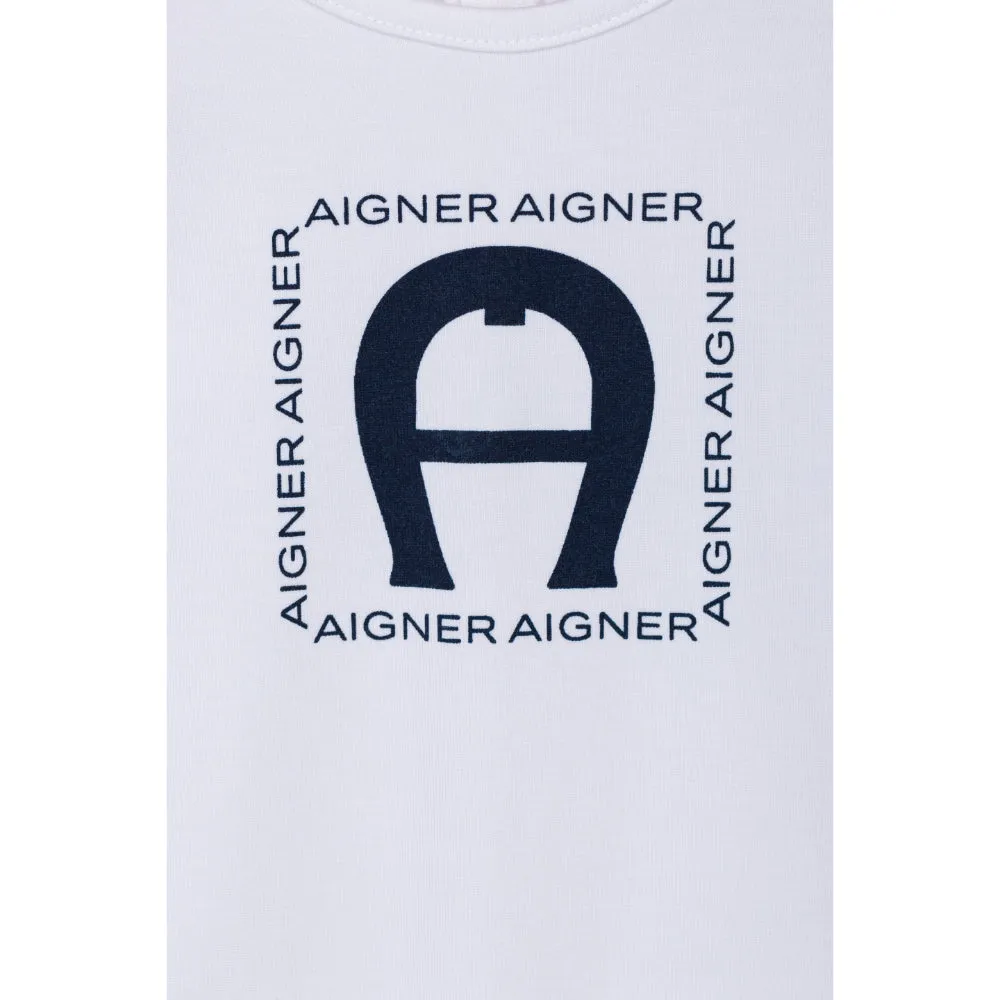 Aigner Kids New Born Bright White & Navy Set Babygrow & Hat