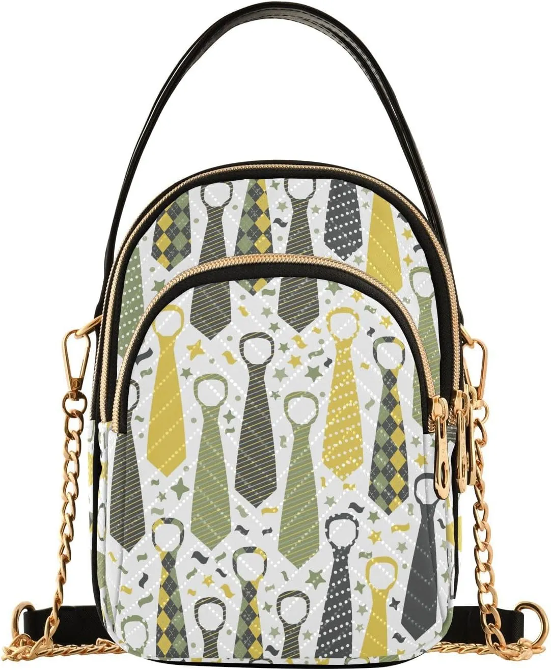 ALAZA Chain Crossbody Bags for Women Happy Father's Day Tie Pattern Quilted Shoulder Crossbody Handbags Travel Cross Body Cell Phone Purses Bags