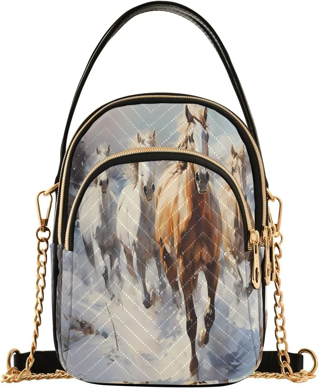 ALAZA Chain Crossbody Bags for Women Horse Herd Running Animal Quilted Shoulder Crossbody Handbags Travel Cross Body Cell Phone Purses Bags
