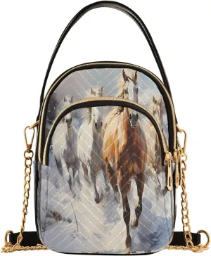 ALAZA Chain Crossbody Bags for Women Horse Herd Running Animal Quilted Shoulder Crossbody Handbags Travel Cross Body Cell Phone Purses Bags