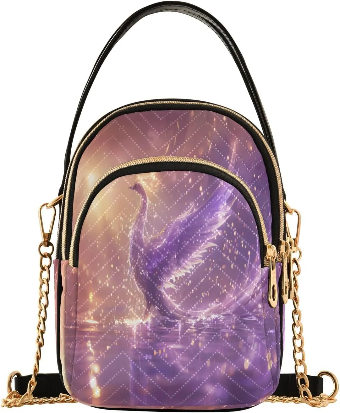 ALAZA Chain Crossbody Bags for Women Purple Phoenix Quilted Shoulder Crossbody Handbags Travel Cross Body Cell Phone Purses Bags