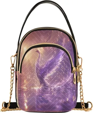 ALAZA Chain Crossbody Bags for Women Purple Phoenix Quilted Shoulder Crossbody Handbags Travel Cross Body Cell Phone Purses Bags