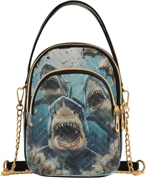 ALAZA Chain Crossbody Bags for Women Sharks Break Through Walls Quilted Shoulder Crossbody Handbags Travel Cross Body Cell Phone Purses Bags