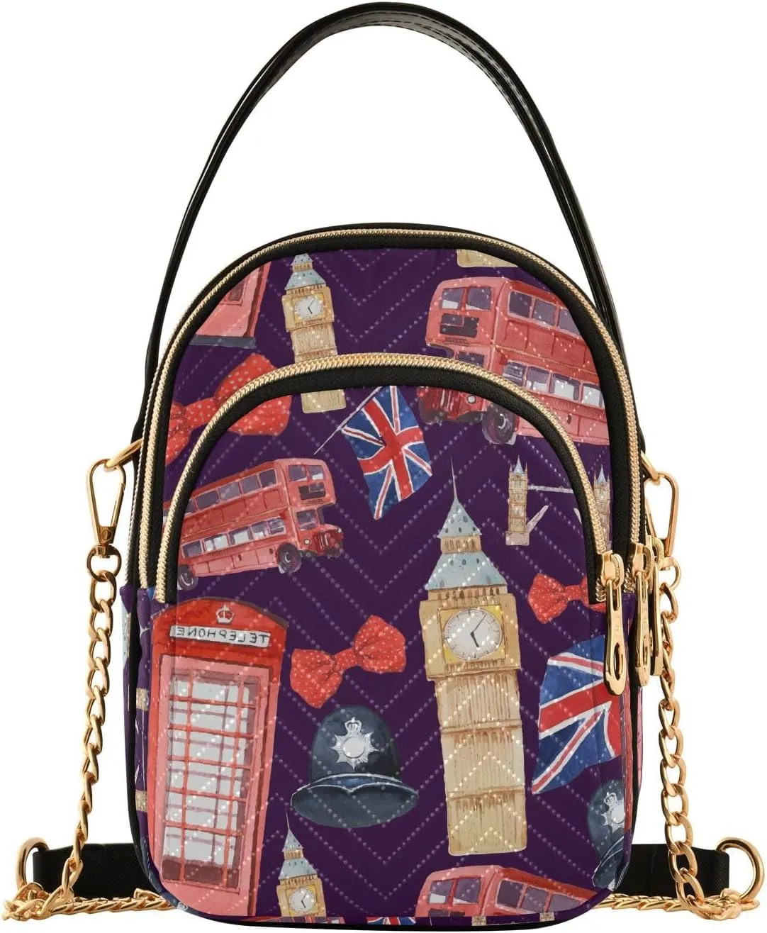 ALAZA Chain Crossbody Bags for Women Watercolor London Big Ben Britain Flag Quilted Shoulder Crossbody Handbags Travel Cross Body Cell Phone Purses Bags