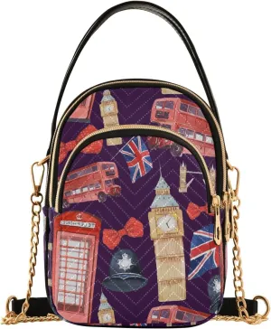 ALAZA Chain Crossbody Bags for Women Watercolor London Big Ben Britain Flag Quilted Shoulder Crossbody Handbags Travel Cross Body Cell Phone Purses Bags