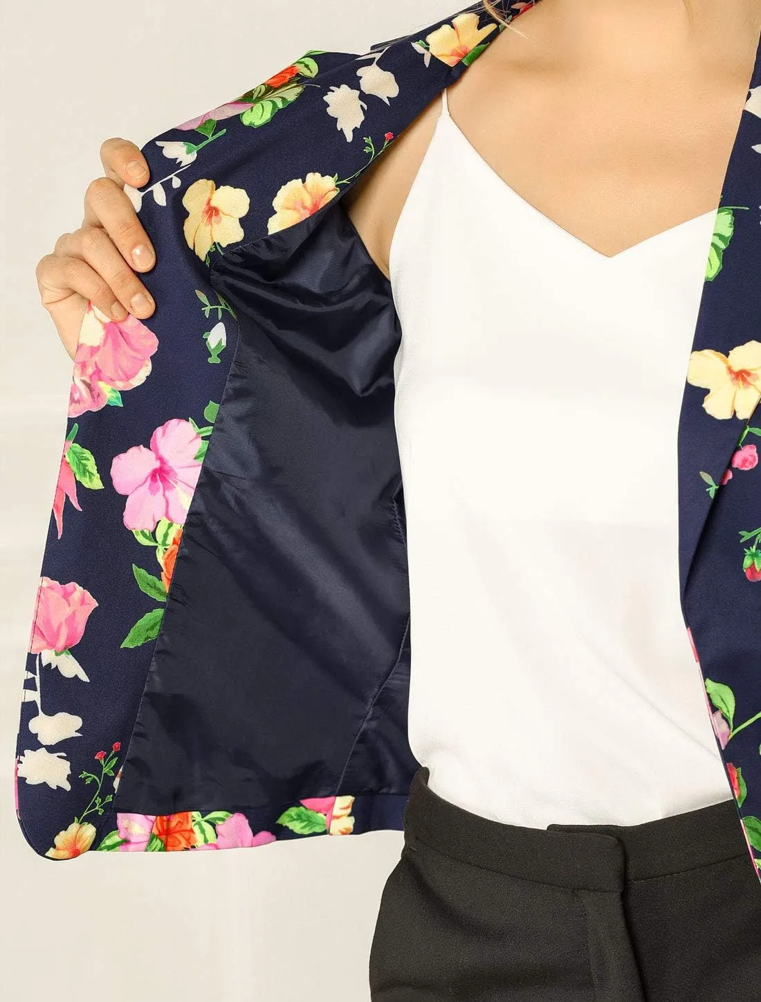 Allegra K Women's Work Casual Fitted Blazer Notch Lapel Printed Open Front Suit Jacket