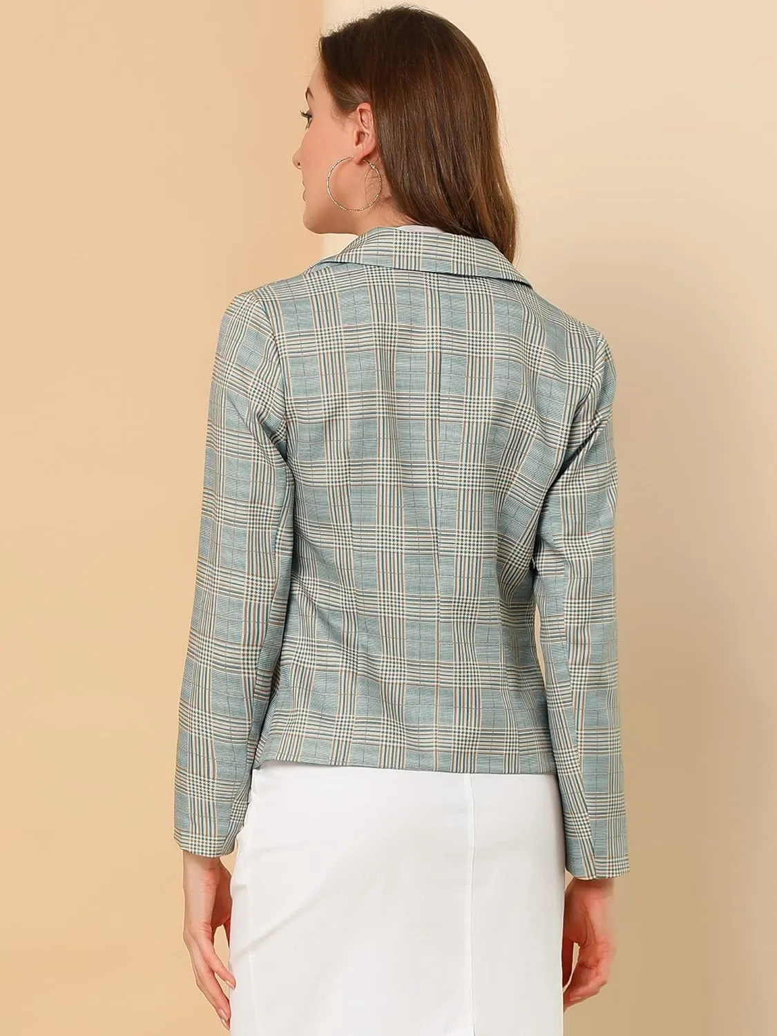 Allegra K Women's Work Casual Fitted Blazer Notch Lapel Printed Open Front Suit Jacket