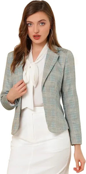 Allegra K Women's Work Casual Fitted Blazer Notch Lapel Printed Open Front Suit Jacket
