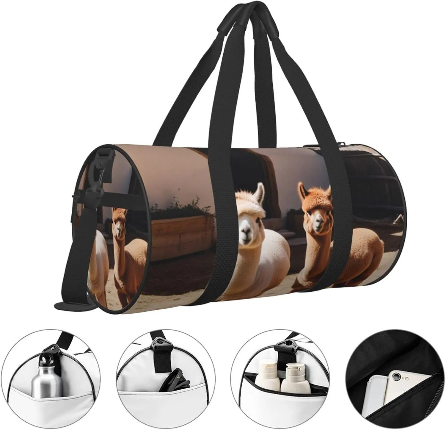 Alpacas Printed Travel Bag,Round Personal Item Storage bag,Foldie Duffel Bag for Traveling Vacation,Fitness,Sports