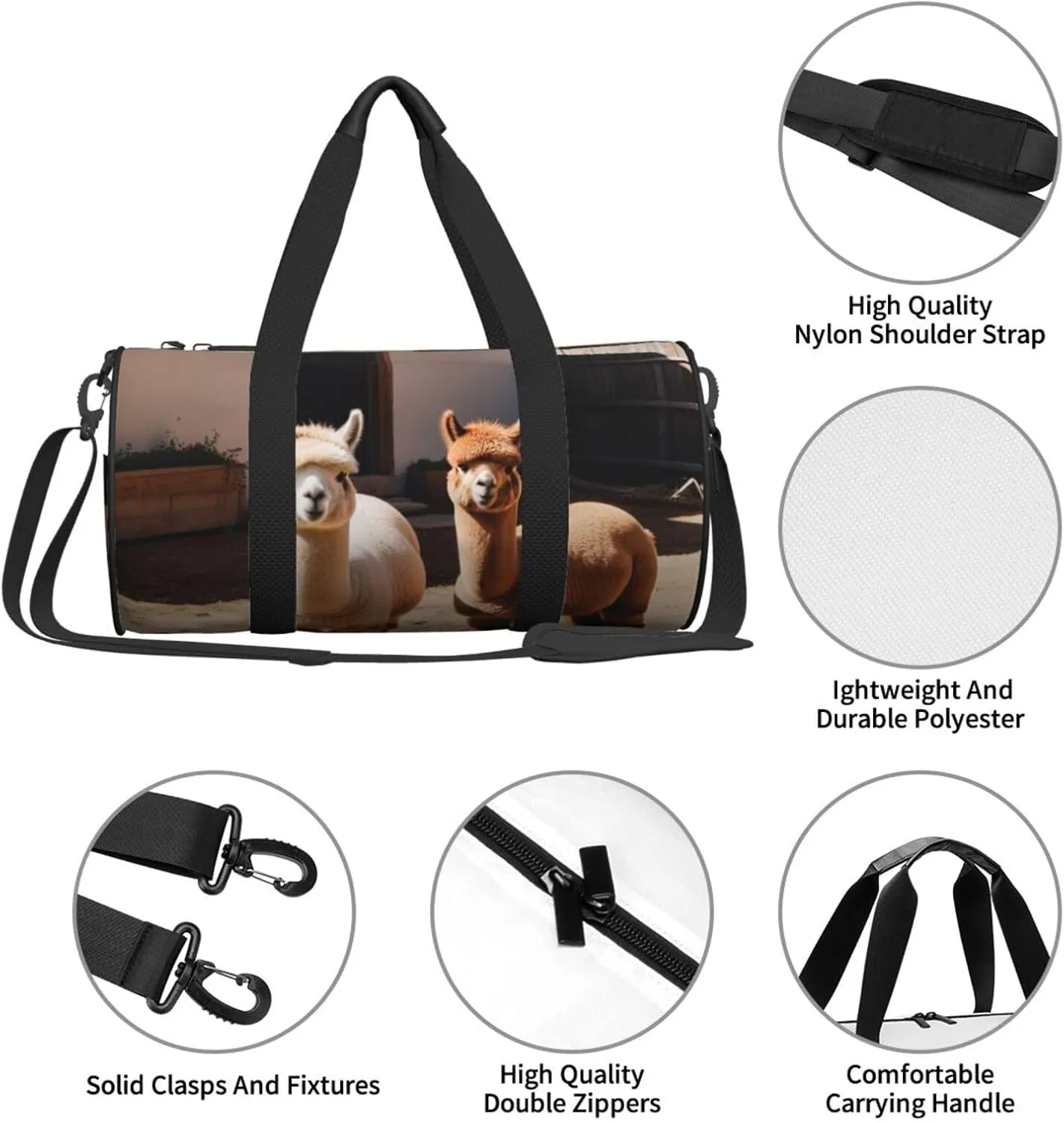 Alpacas Printed Travel Bag,Round Personal Item Storage bag,Foldie Duffel Bag for Traveling Vacation,Fitness,Sports