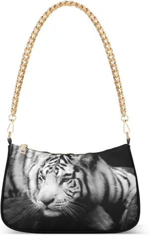 ALZA Shoulder Handbags for Women Travel Hobo Tote Handbag Women Gold Chain Shoulder Bags Purse with Zipper Closure