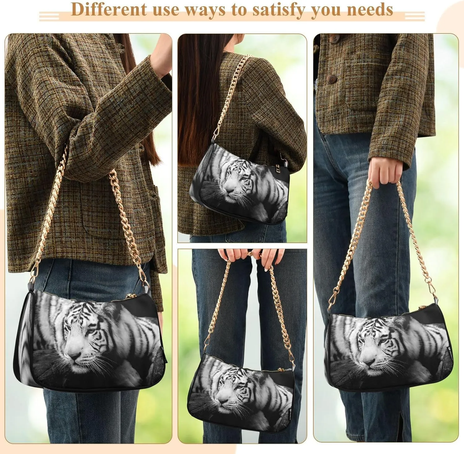 ALZA Shoulder Handbags for Women Travel Hobo Tote Handbag Women Gold Chain Shoulder Bags Purse with Zipper Closure