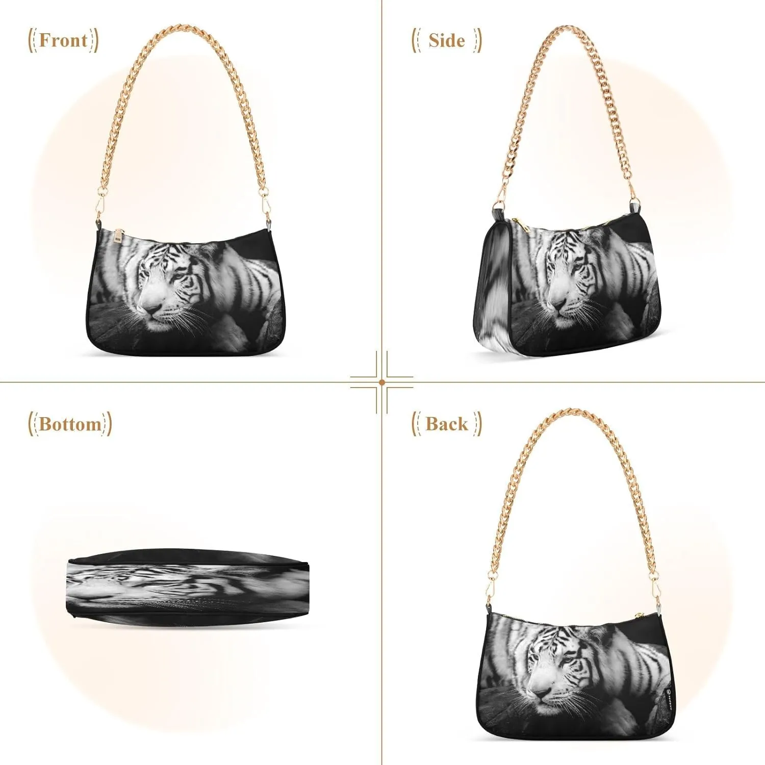 ALZA Shoulder Handbags for Women Travel Hobo Tote Handbag Women Gold Chain Shoulder Bags Purse with Zipper Closure