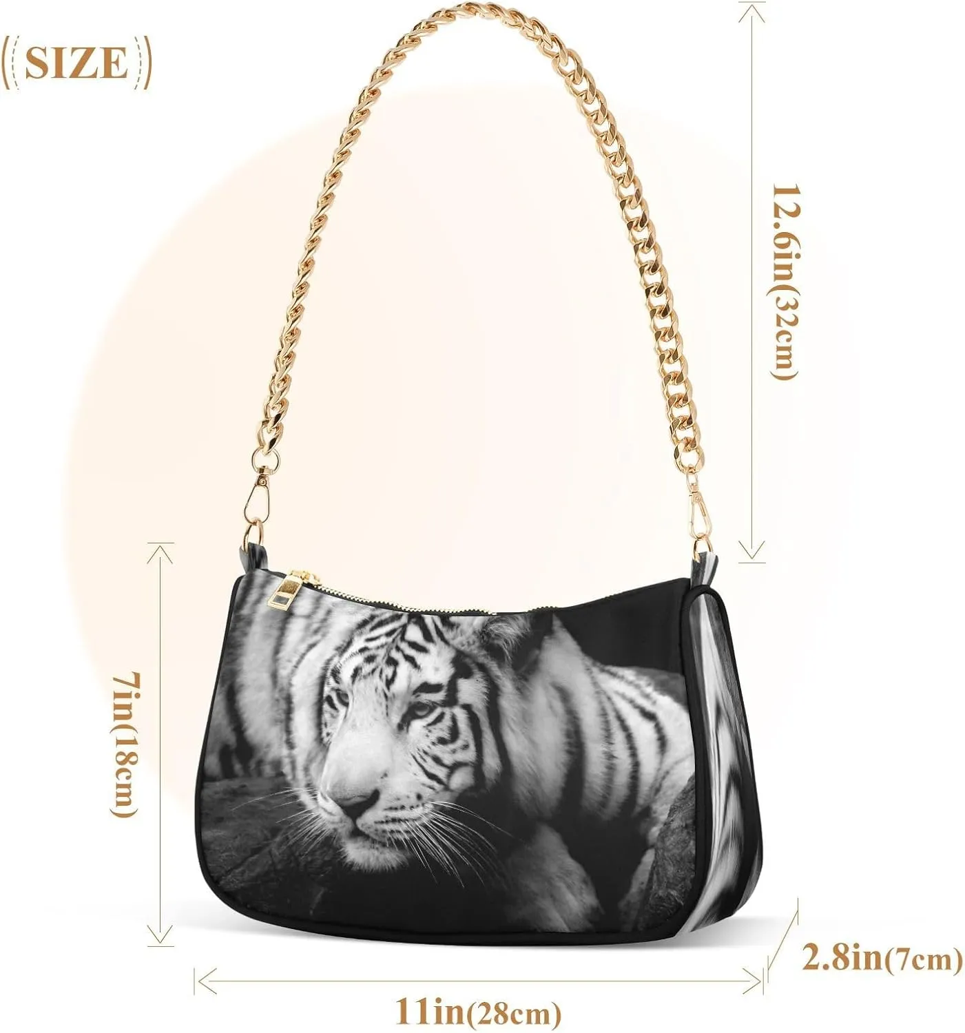ALZA Shoulder Handbags for Women Travel Hobo Tote Handbag Women Gold Chain Shoulder Bags Purse with Zipper Closure