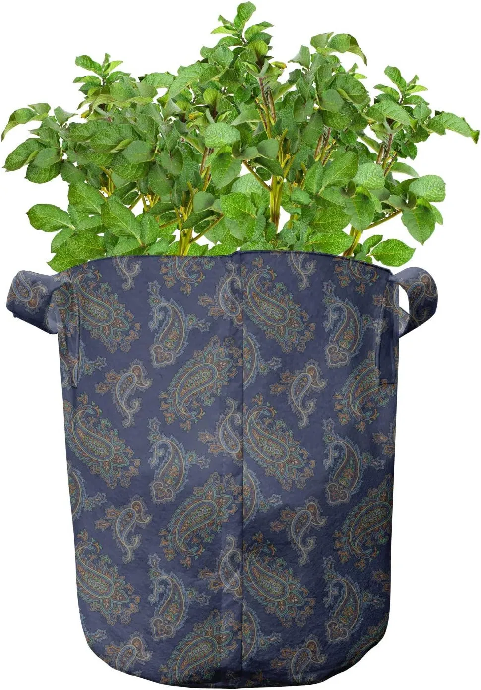 Ambesonne Floral Grow Bags 5-Pack, Droplet Motif Illustration, Heavyduty Fabric Pots with Handles for Plants, Dark Blue Green