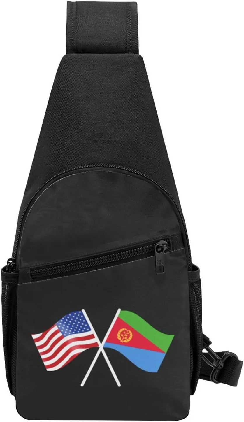 American And Eritrea Flag Chest Pack Leisure Shoulder Crossbody Chest Bag