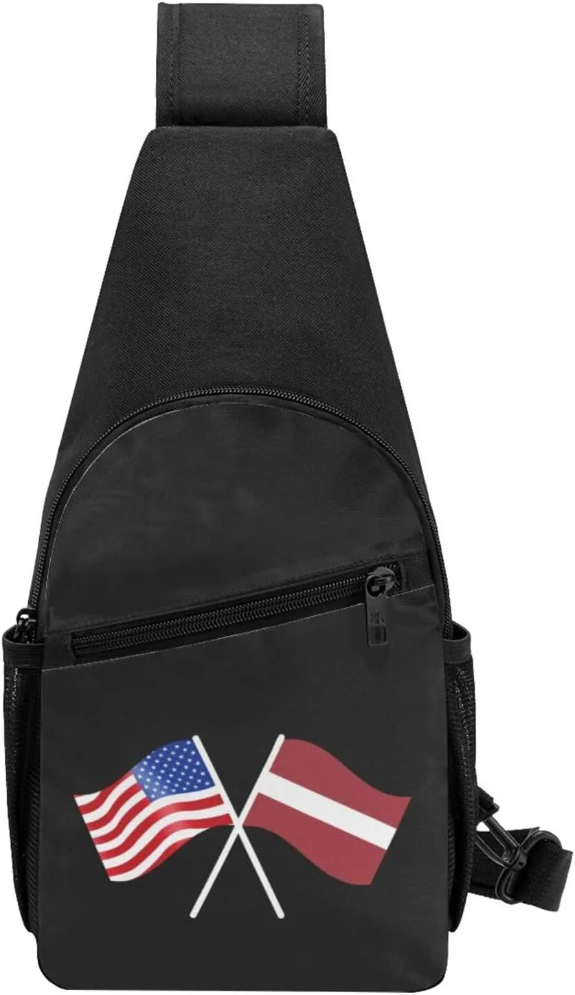 American And Latvia Flag Chest Pack Leisure Shoulder Crossbody Chest Bag