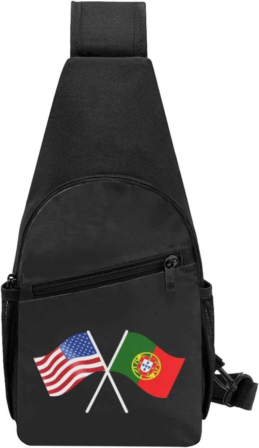 American And Portugal Flag Chest Pack Leisure Shoulder Crossbody Chest Bag