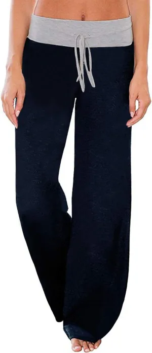 AMiERY Women's Comfy Casual Pajamas Pant Floral Printed High Waist Wide Legs Lounge Pants Trousers