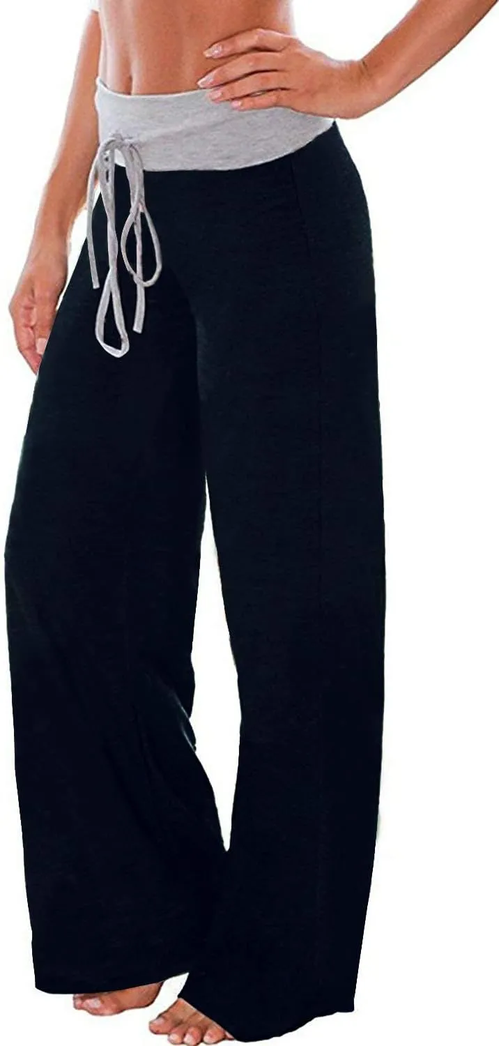 AMiERY Women's Comfy Casual Pajamas Pant Floral Printed High Waist Wide Legs Lounge Pants Trousers
