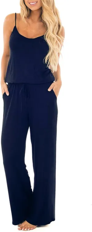 AMiERY Women's Floral Printed Jumpsuits Solid Rompers Casual Comfy Striped Jumpsuit with Pockets