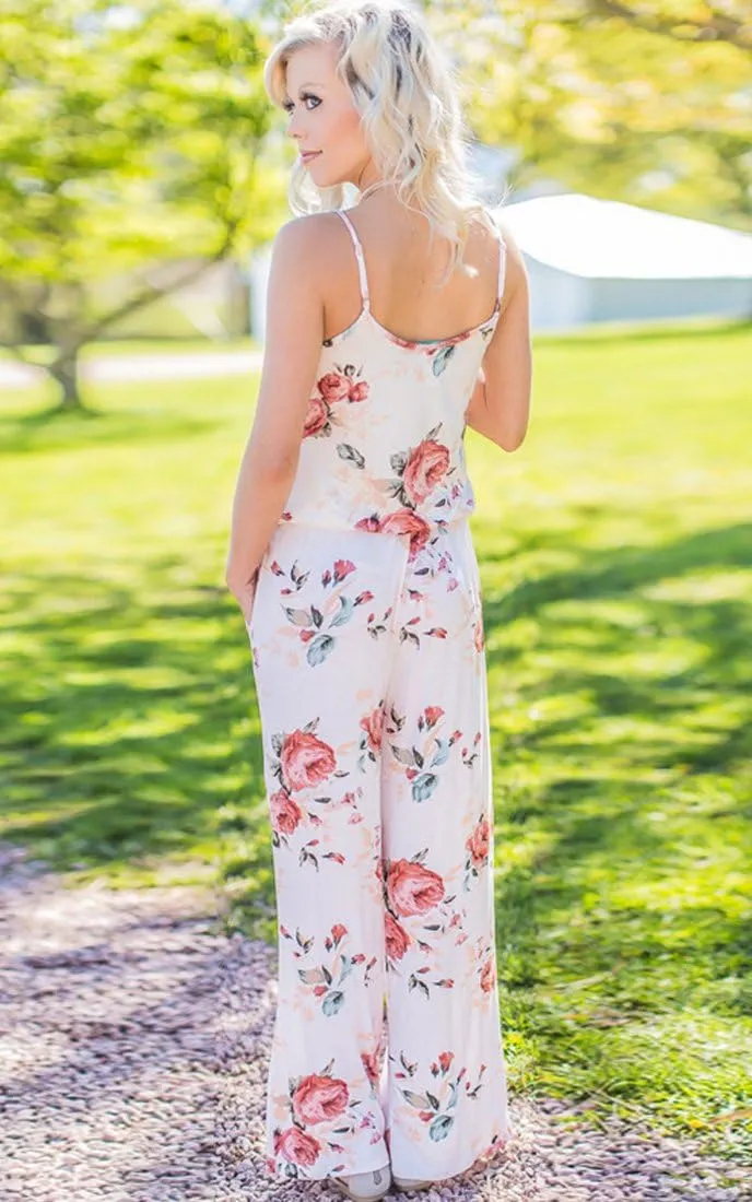 AMiERY Women's Floral Printed Jumpsuits Solid Rompers Casual Comfy Striped Jumpsuit with Pockets