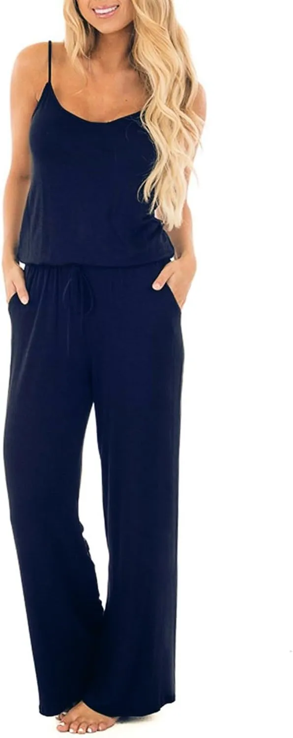 AMiERY Women's Floral Printed Jumpsuits Solid Rompers Casual Comfy Striped Jumpsuit with Pockets