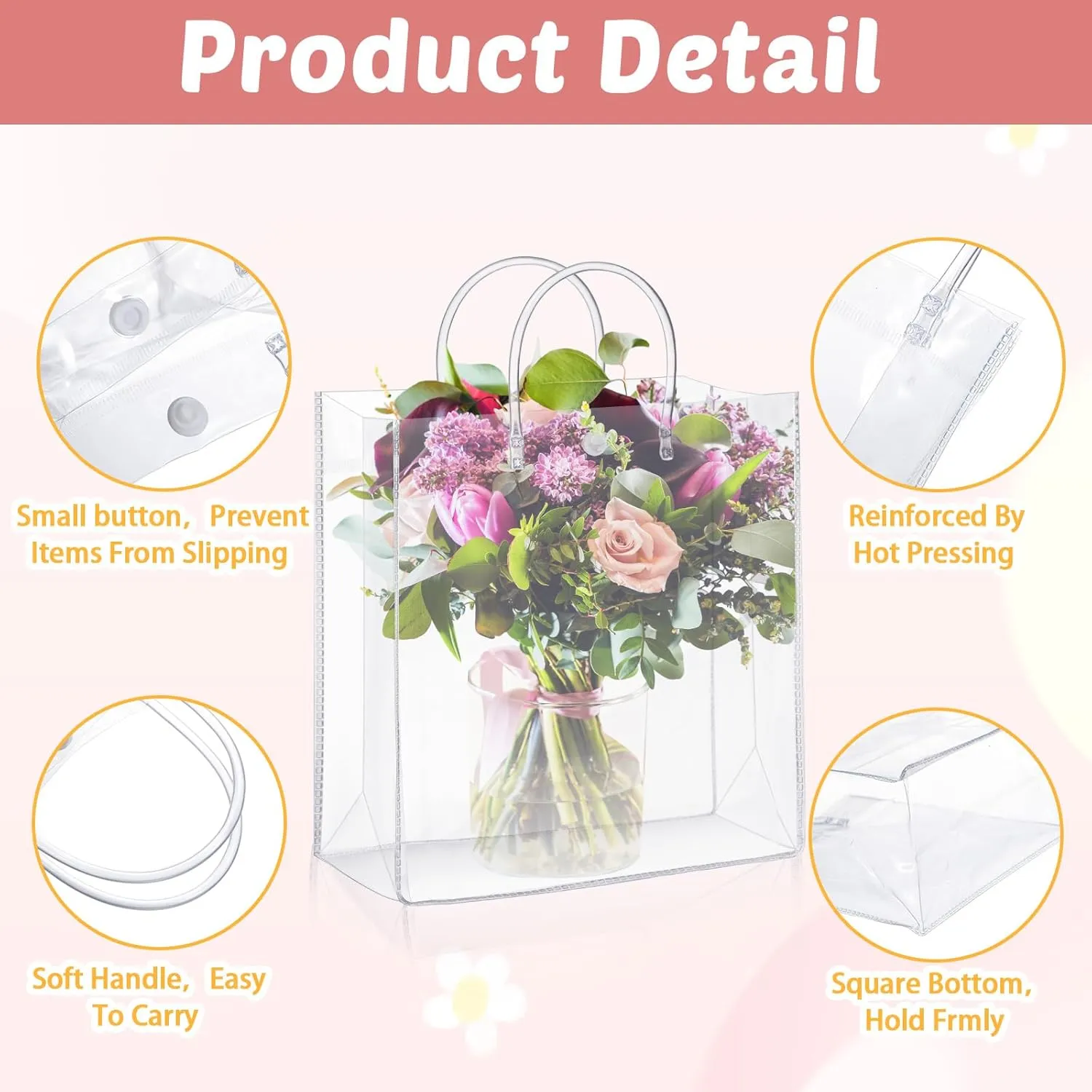 Amylove 24 Pcs Clear PVC Plastic Gift Bags with Handle Reusable Transparent Gift Wrap Tote Bag for Shopping Retail Merchandise Boutique Wedding Birthday Baby Shower Party Favor (11.8 x 11.8 x 3.9'')
