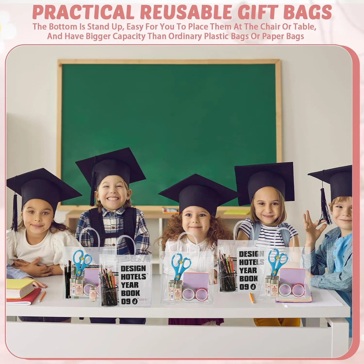 Amylove 24 Pcs Clear PVC Plastic Gift Bags with Handle Reusable Transparent Gift Wrap Tote Bag for Shopping Retail Merchandise Boutique Wedding Birthday Baby Shower Party Favor (11.8 x 11.8 x 3.9'')