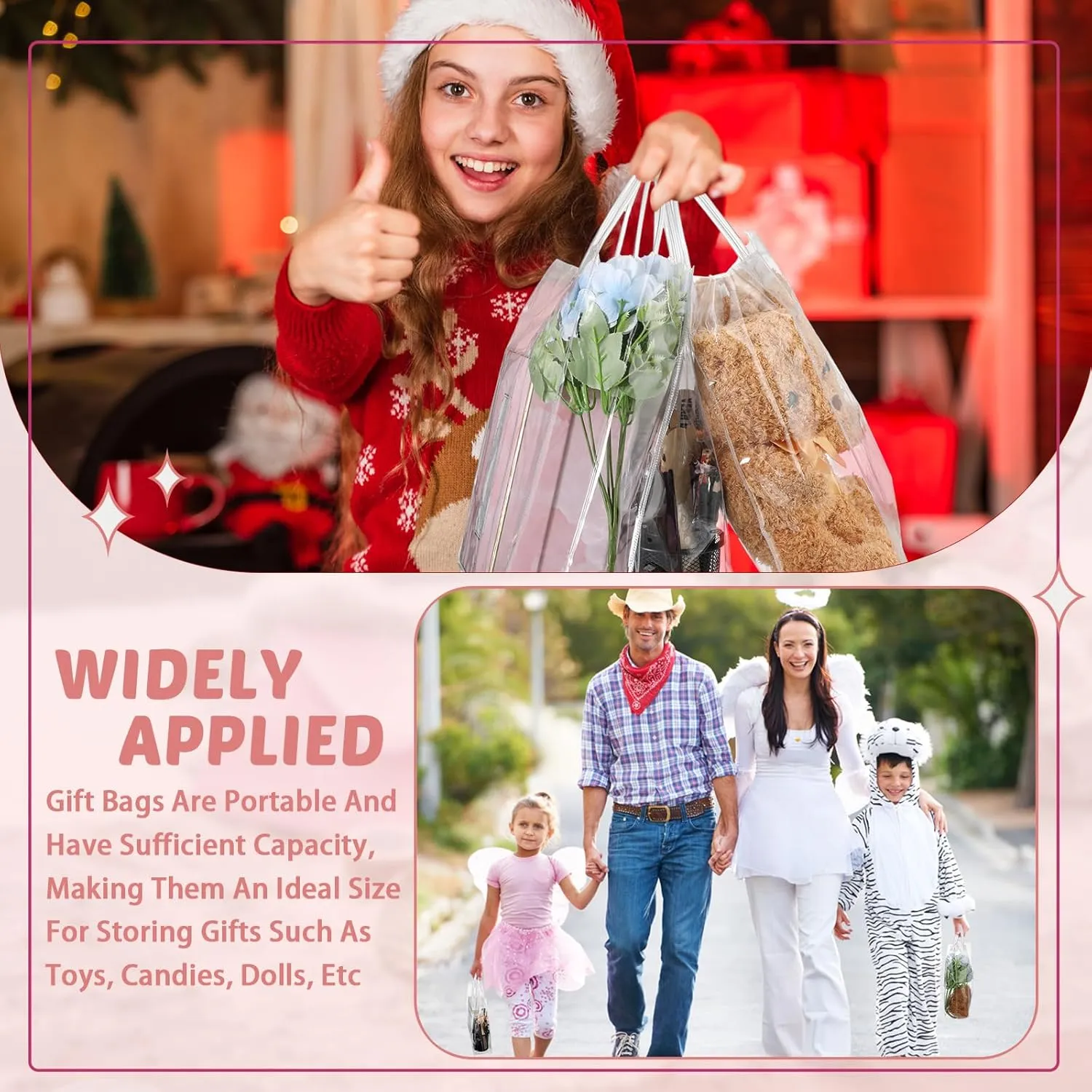 Amylove 24 Pcs Clear PVC Plastic Gift Bags with Handle Reusable Transparent Gift Wrap Tote Bag for Shopping Retail Merchandise Boutique Wedding Birthday Baby Shower Party Favor (11.8 x 11.8 x 3.9'')