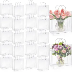 Amylove 24 Pcs Clear PVC Plastic Gift Bags with Handle Reusable Transparent Gift Wrap Tote Bag for Shopping Retail Merchandise Boutique Wedding Birthday Baby Shower Party Favor (11.8 x 11.8 x 3.9'')