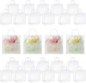 Amylove 24 Pcs Clear PVC Plastic Gift Bags with Handle Reusable Transparent Gift Wrap Tote Bag for Shopping Retail Merchandise Boutique Wedding Birthday Baby Shower Party Favor (9.8 x 9.8 x 3.5'')