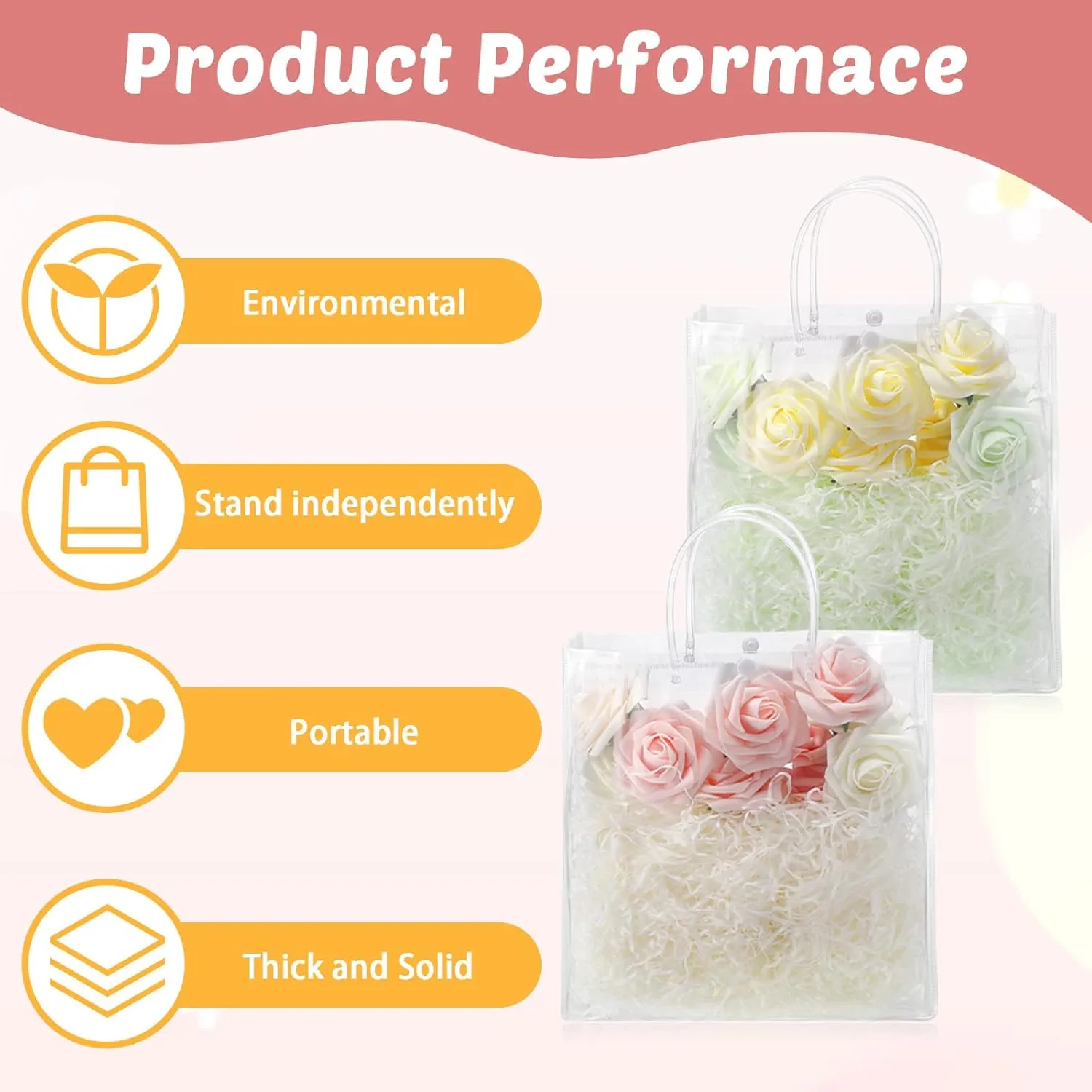 Amylove 24 Pcs Clear PVC Plastic Gift Bags with Handle Reusable Transparent Gift Wrap Tote Bag for Shopping Retail Merchandise Boutique Wedding Birthday Baby Shower Party Favor (9.8 x 9.8 x 3.5'')