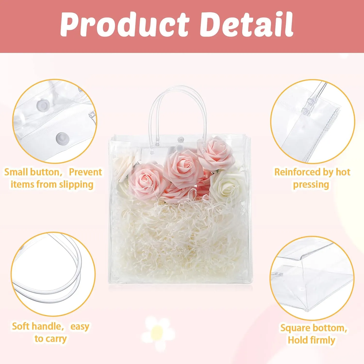 Amylove 24 Pcs Clear PVC Plastic Gift Bags with Handle Reusable Transparent Gift Wrap Tote Bag for Shopping Retail Merchandise Boutique Wedding Birthday Baby Shower Party Favor (9.8 x 9.8 x 3.5'')