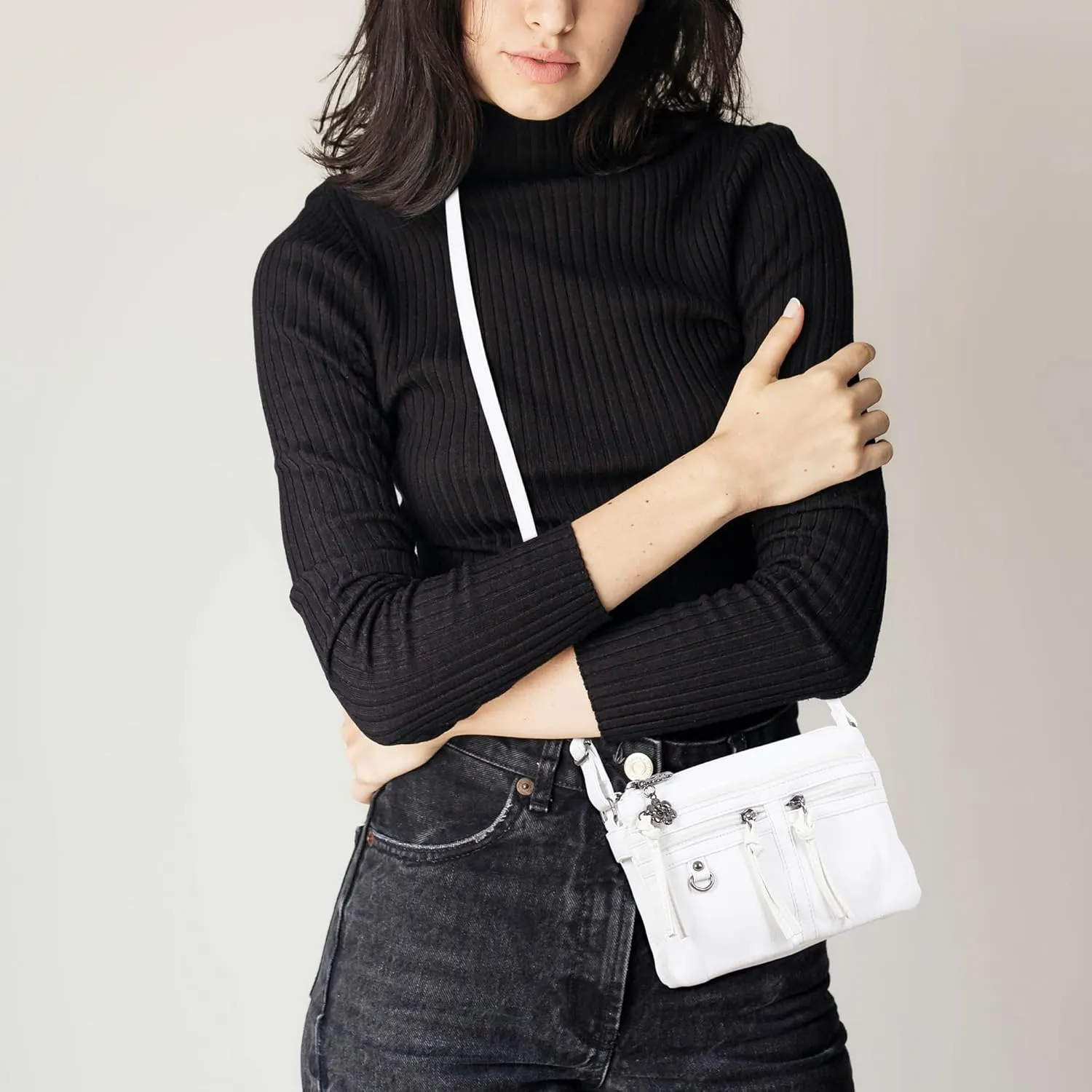 Angel Kiss Small Crossbody Bag for Women Leather Crossbody Purse Triple Compartments Cell Phone Purse Shoulder Bags for Women