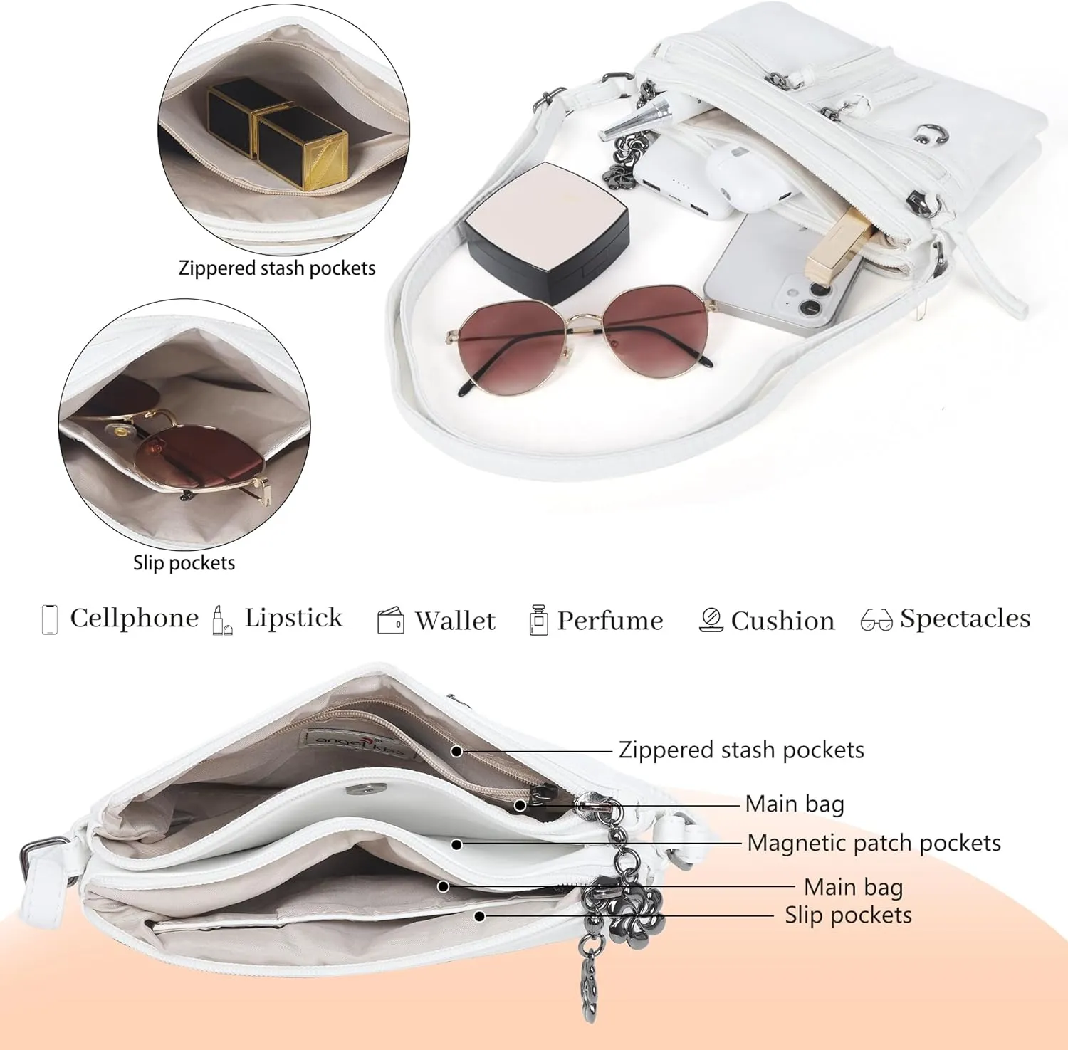 Angel Kiss Small Crossbody Bag for Women Leather Crossbody Purse Triple Compartments Cell Phone Purse Shoulder Bags for Women