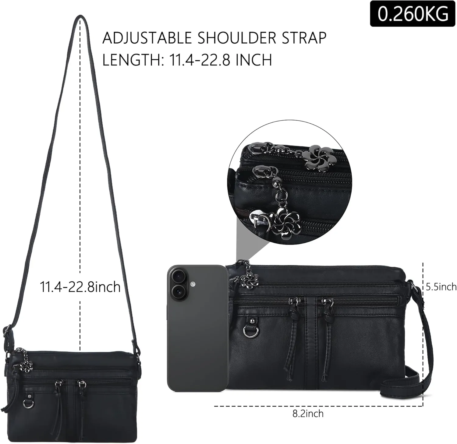 Angel Kiss Small Crossbody Bag for Women Leather Crossbody Purse Triple Compartments Cell Phone Purse Shoulder Bags for Women