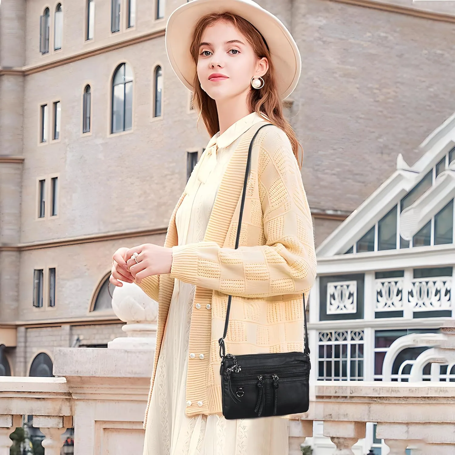 Angel Kiss Small Crossbody Bag for Women Leather Crossbody Purse Triple Compartments Cell Phone Purse Shoulder Bags for Women