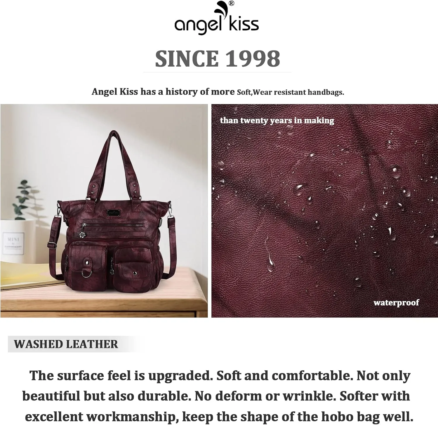 Angelkiss Purses and Handbag for Women Soft Leather Hobo Bags Satchel Shoulder Bags Ladies Tote Crossbody Bag