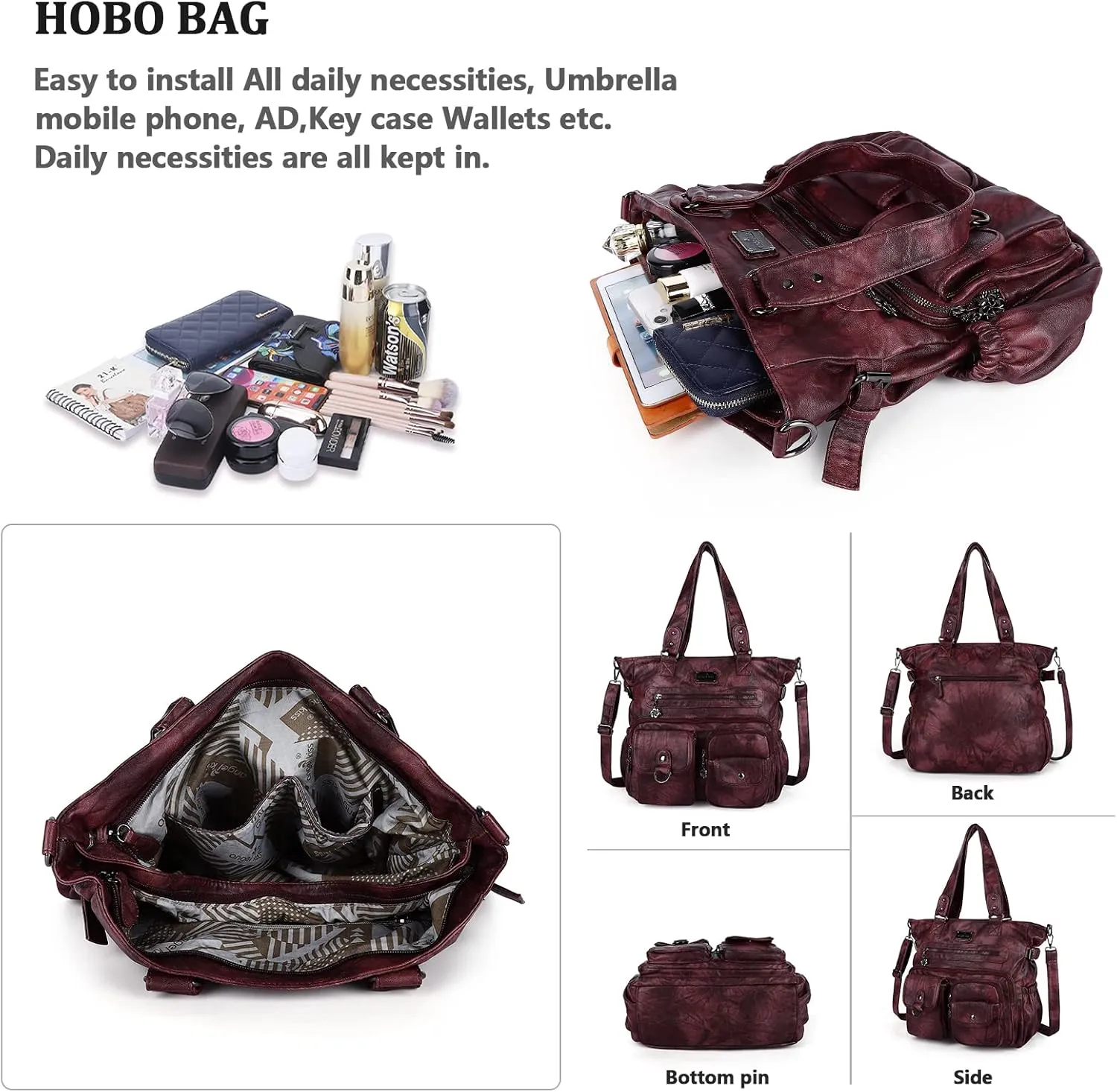 Angelkiss Purses and Handbag for Women Soft Leather Hobo Bags Satchel Shoulder Bags Ladies Tote Crossbody Bag