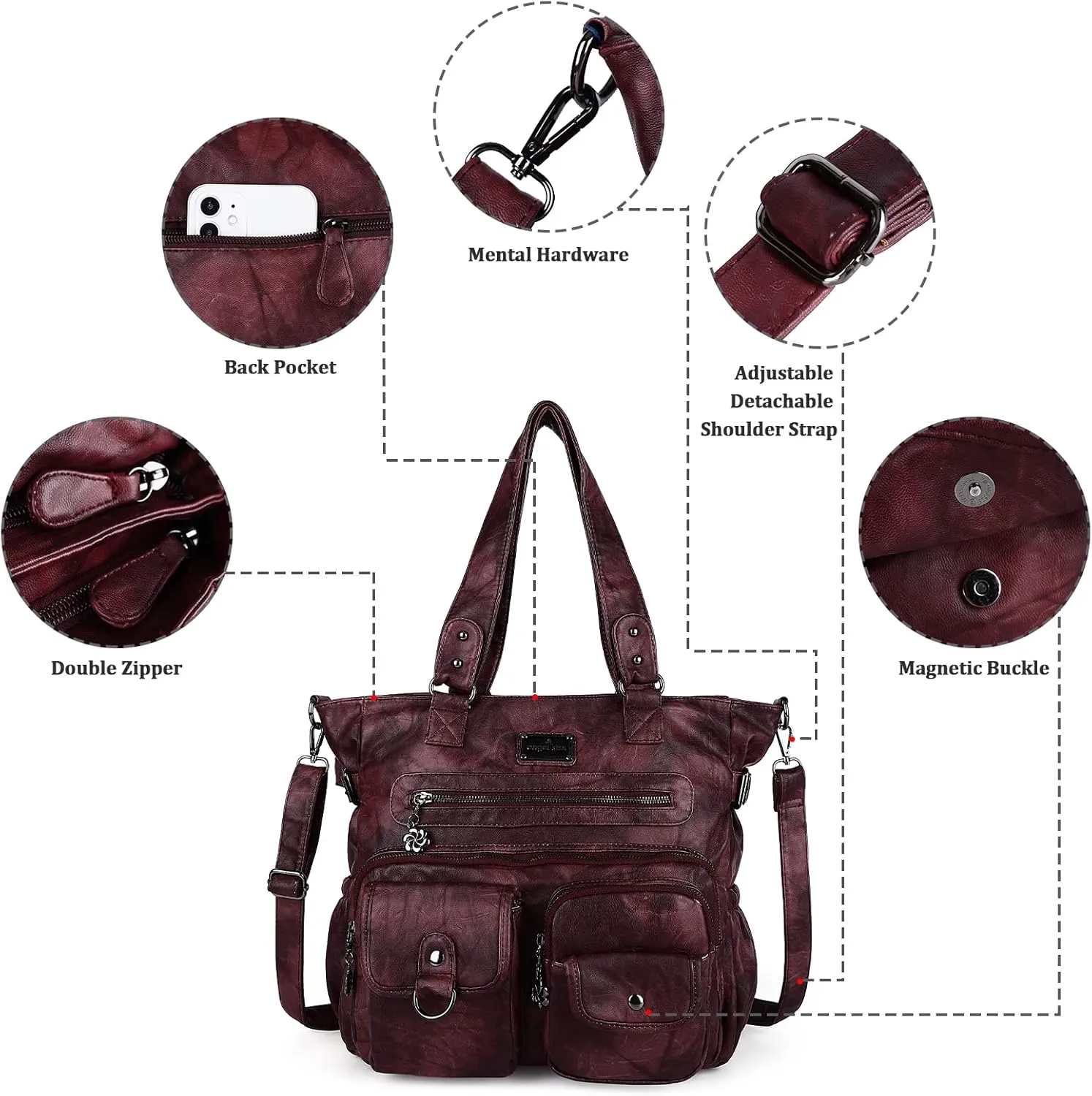 Angelkiss Purses and Handbag for Women Soft Leather Hobo Bags Satchel Shoulder Bags Ladies Tote Crossbody Bag