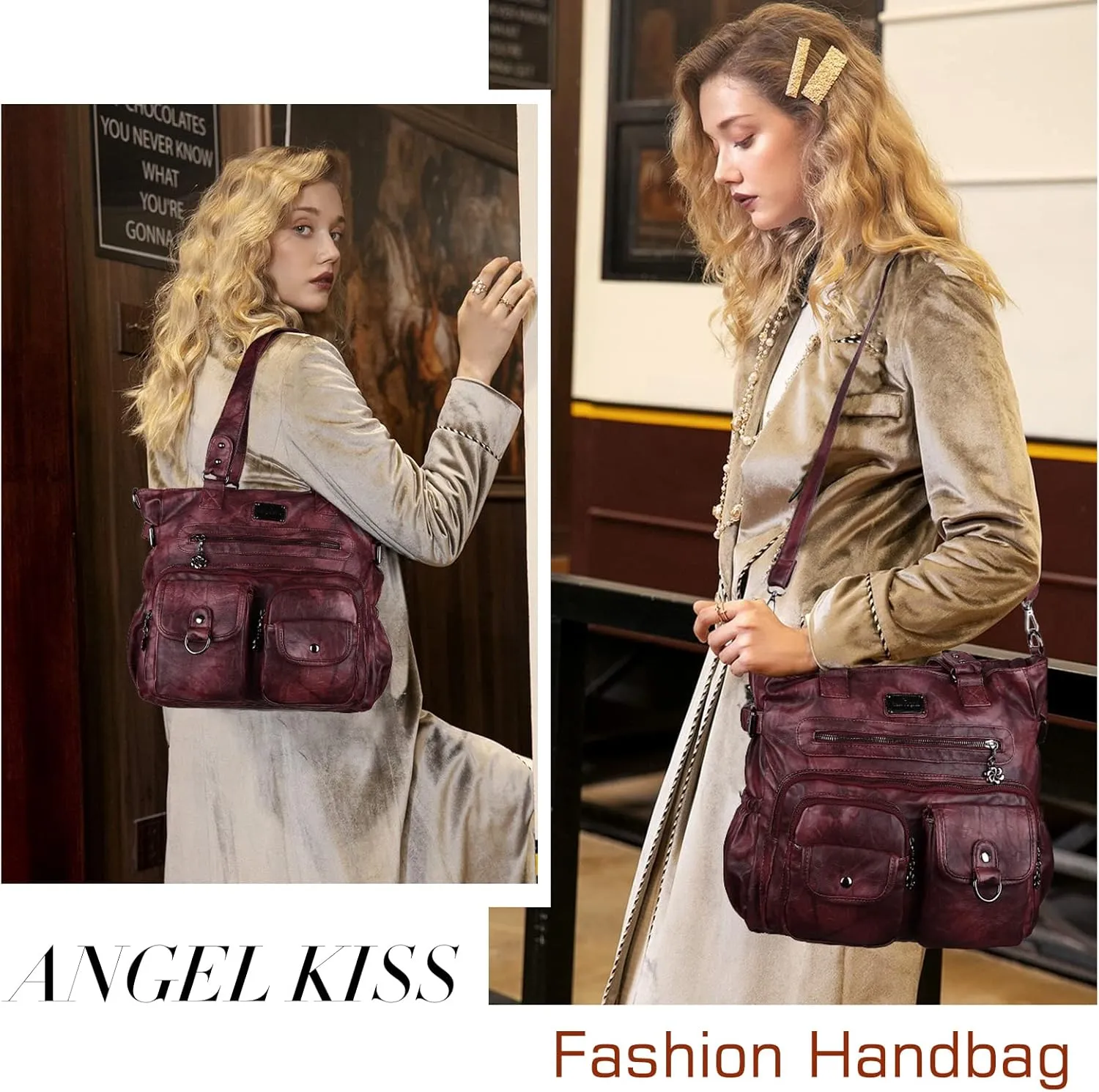 Angelkiss Purses and Handbag for Women Soft Leather Hobo Bags Satchel Shoulder Bags Ladies Tote Crossbody Bag