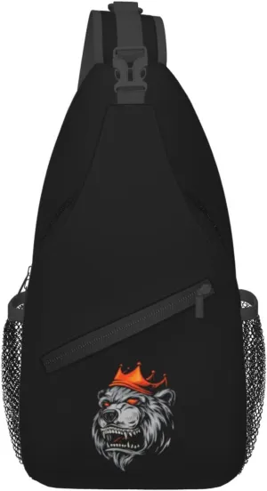 Angry Bear Wearing A Red Crown Crossbody Bags For Women Men Chest Backpack Gym Shoulder Bag Travel Outdoor Sports Casual Crossbody Bags