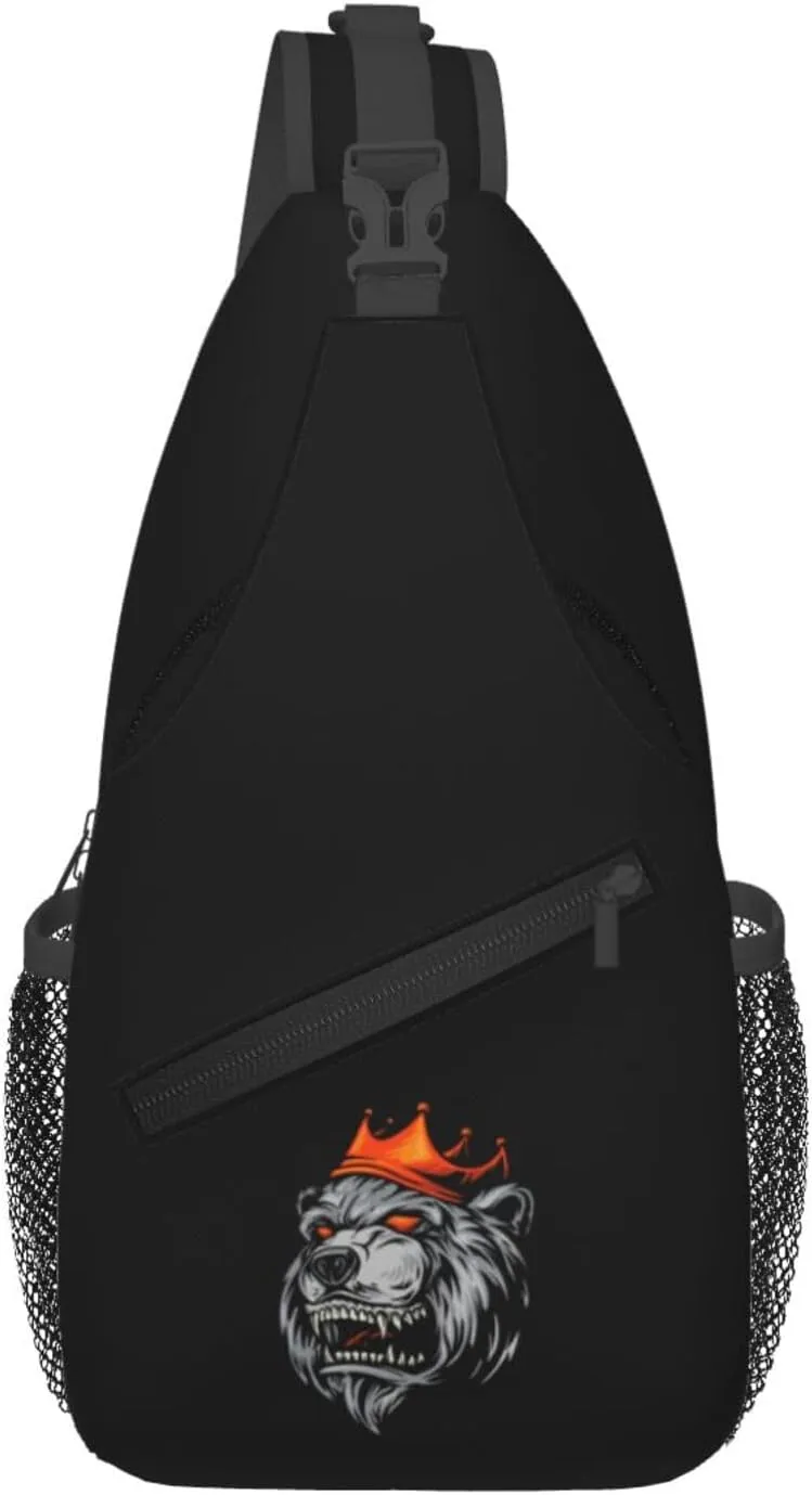 Angry Bear Wearing A Red Crown Crossbody Bags For Women Men Chest Backpack Gym Shoulder Bag Travel Outdoor Sports Casual Crossbody Bags