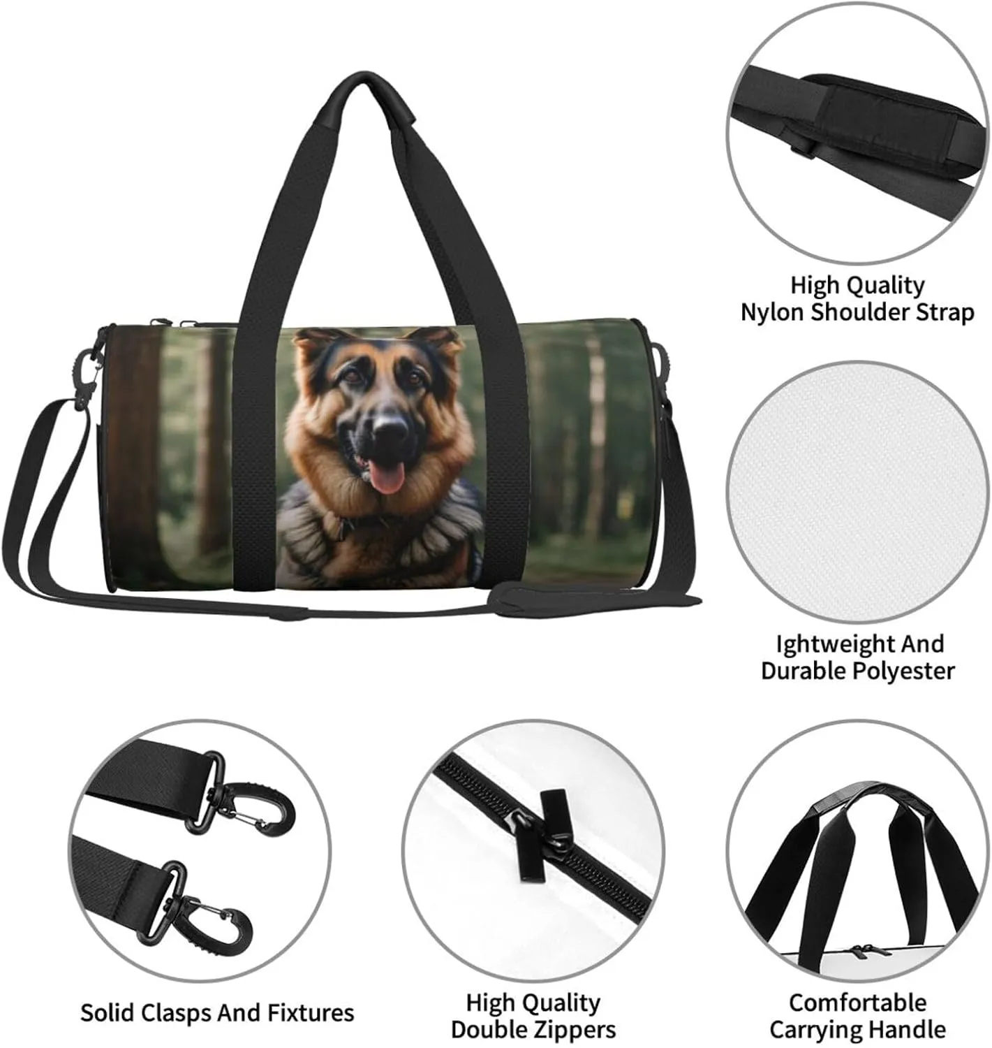 Animal german shepherd Printed Travel Bag,Round Personal Item Storage bag,Foldie Duffel Bag for Traveling Vacation,Fitness,Sports